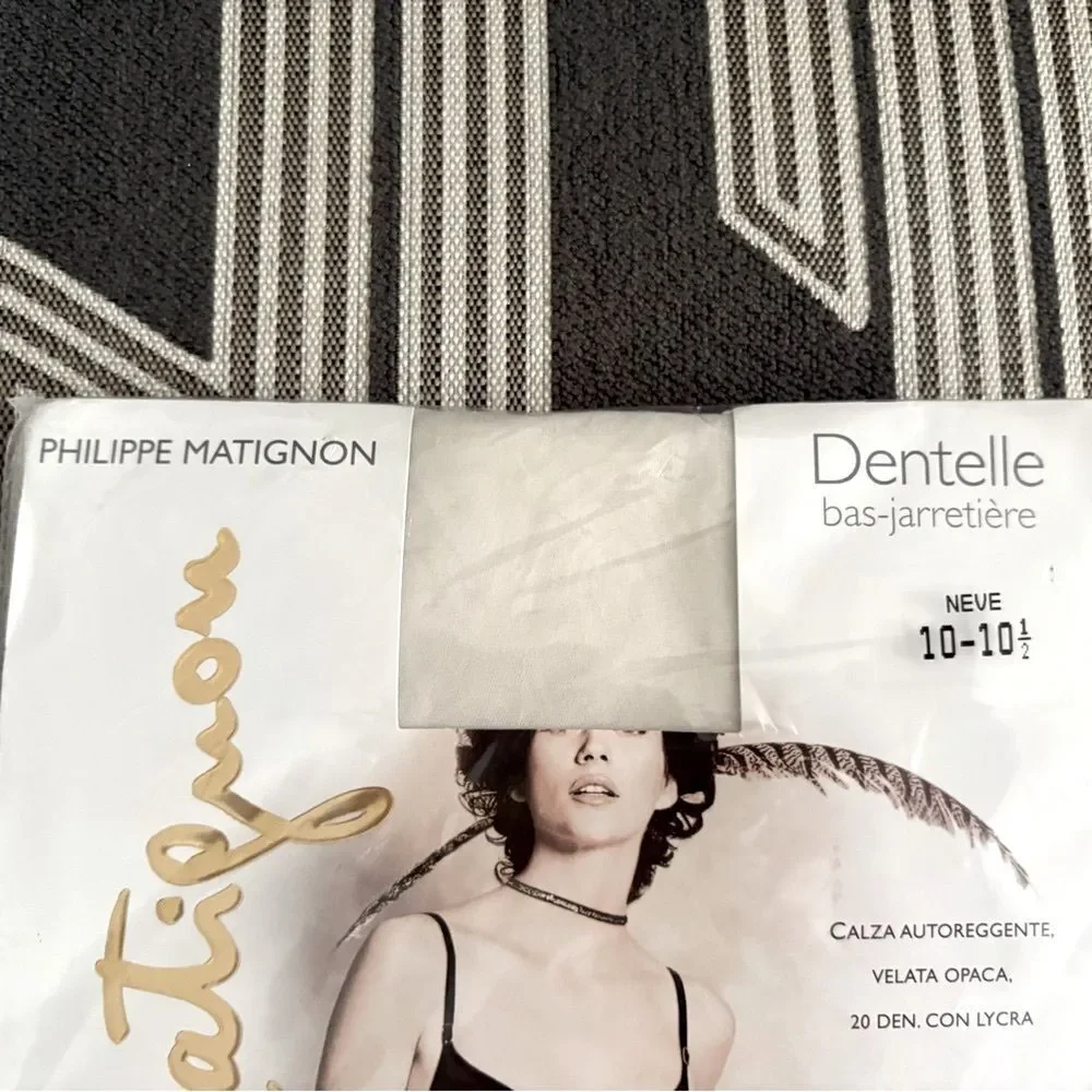 NWT Philippe Matignon Snow Lace Top Thigh High Stockings Size L